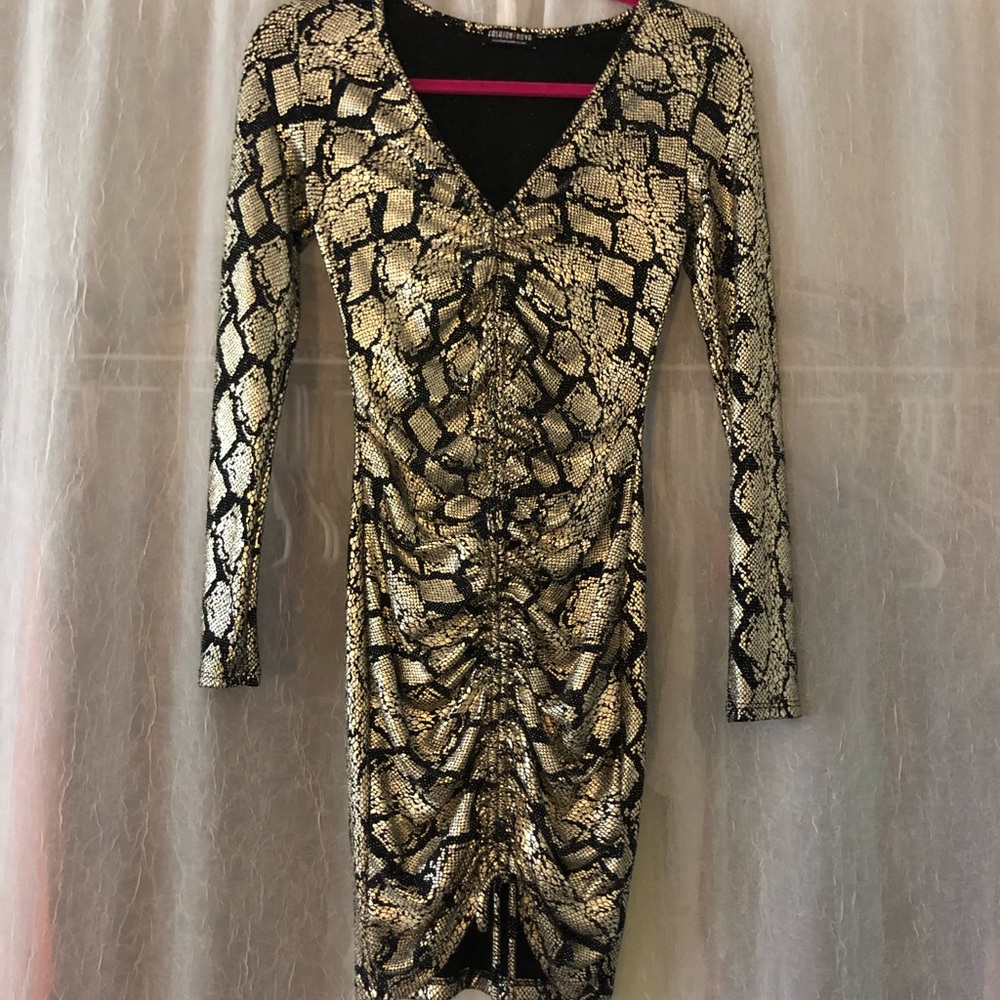 FashionNova Metallic Gold Snake Print Dress